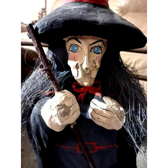 Vintage 26" Tall Paper Mache Halloween Witch Hat Decor - Picture 4 of 8